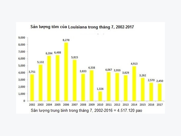 Mỹ: Sản lượng tôm Vịnh Mexico tăng trong tháng 7/2017