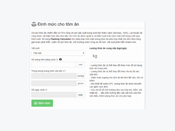 Hướng dẫn sử dụng Feeding Calculator