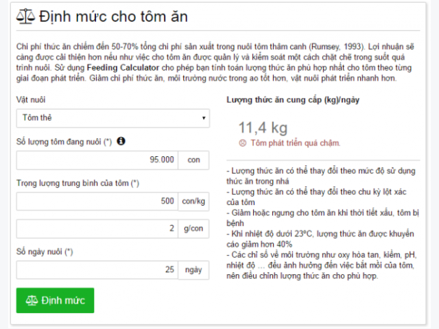Feeding Calculator - Định mức cho tôm ăn