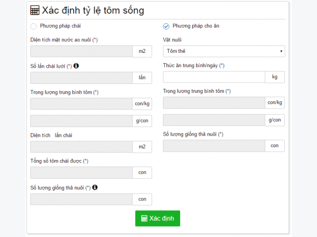 Survival Calculator - Xác định tỷ lệ tôm sống